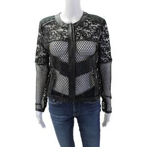 Endless Rose Women Black Floral Biker Cotton-Blend Jacket Size M